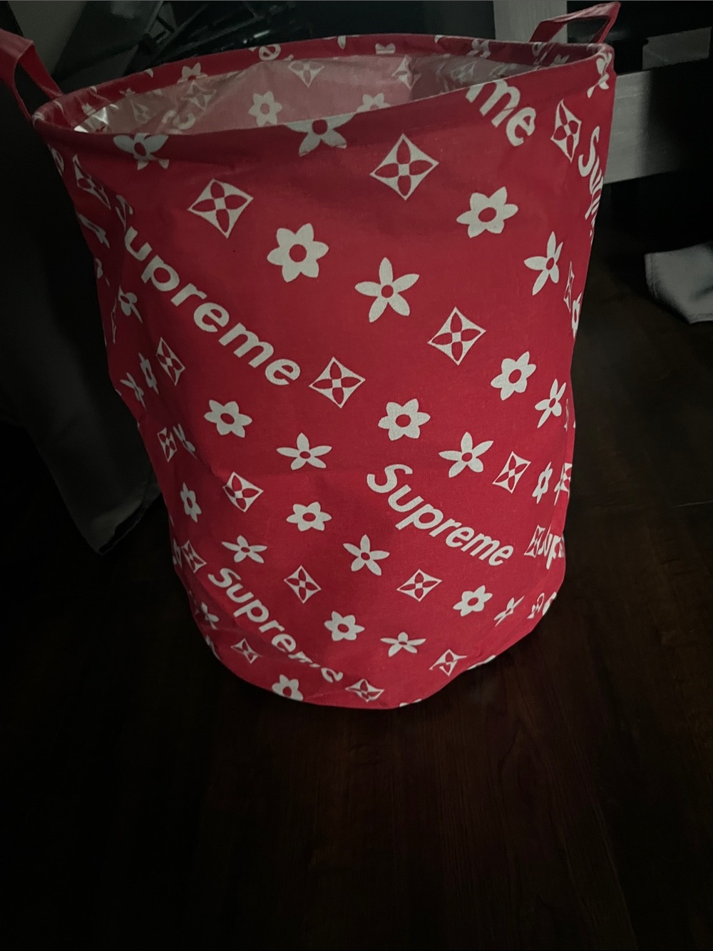 Supreme Red and White Logo Laundry Basket